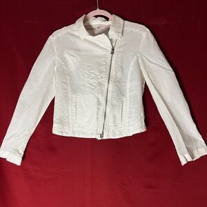 Derek Heart White Asymmetrical Zip Jean Jacket